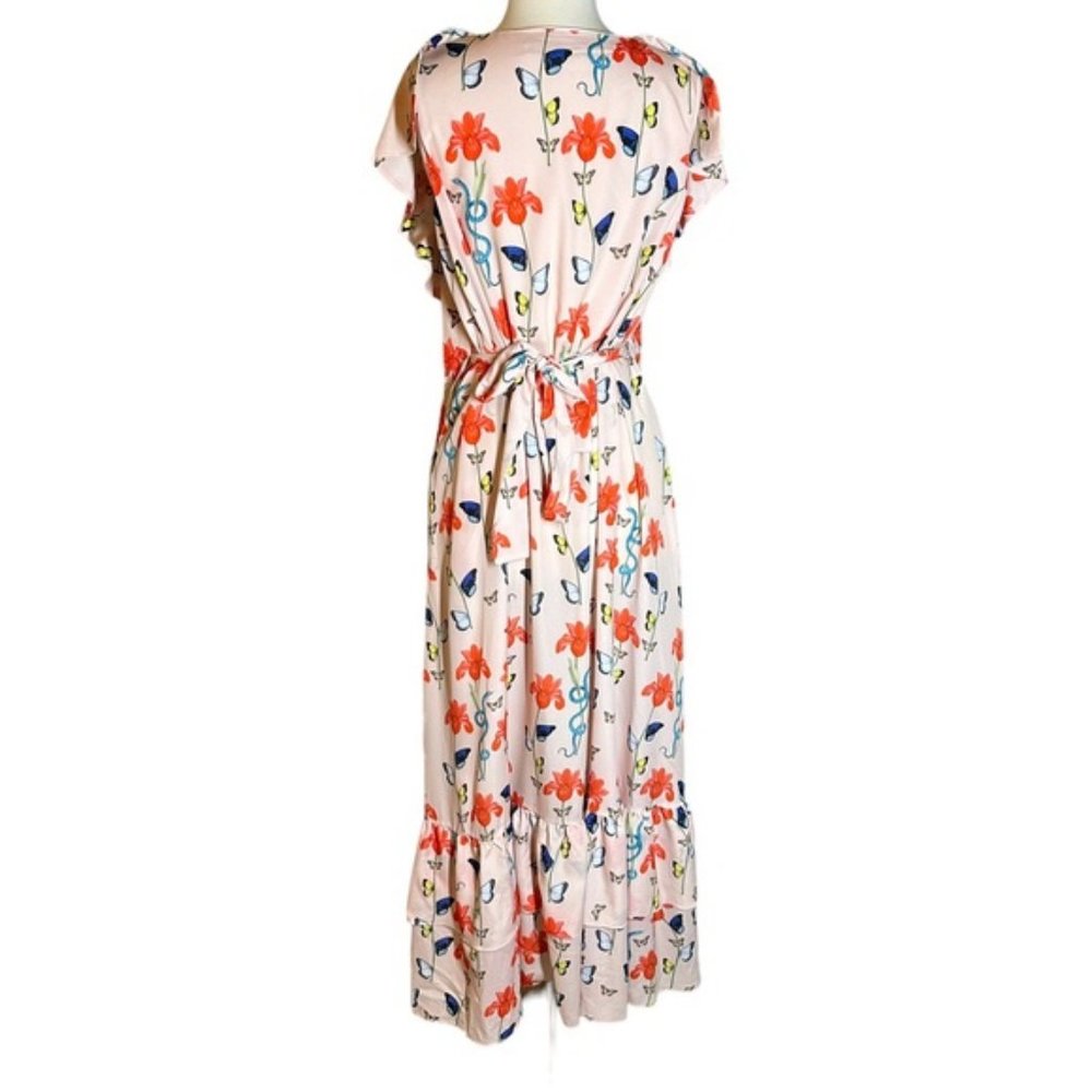 BORGO DE NOR Women's Pink Butterfly Print Ruffle Maxi Dress Size 12 - Picture 6 of 15